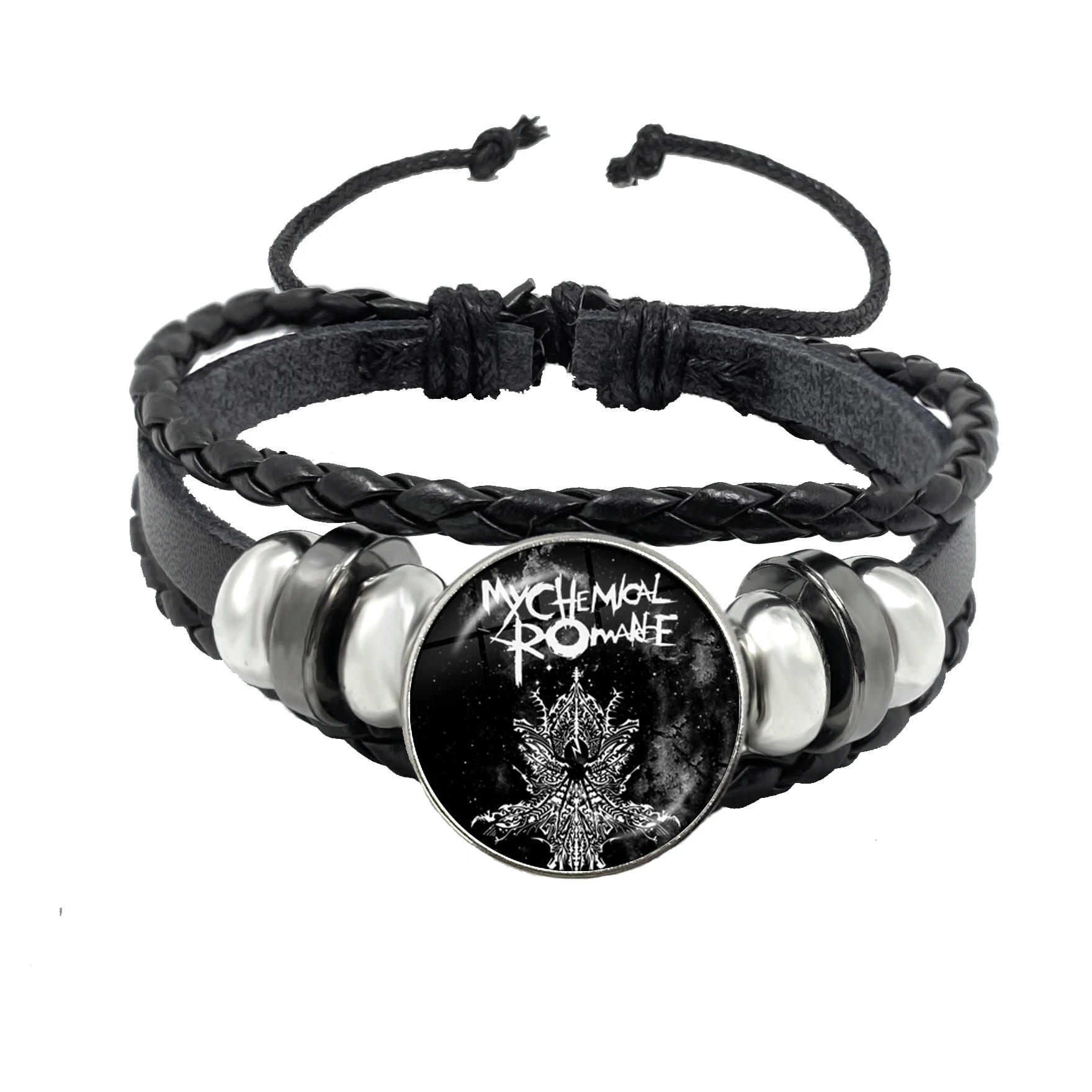 New Rock Band My Chemical Romance Black Leather Adjustable Bangles Punk Bracelet 18MM Round Glass Snap Button Jewelry