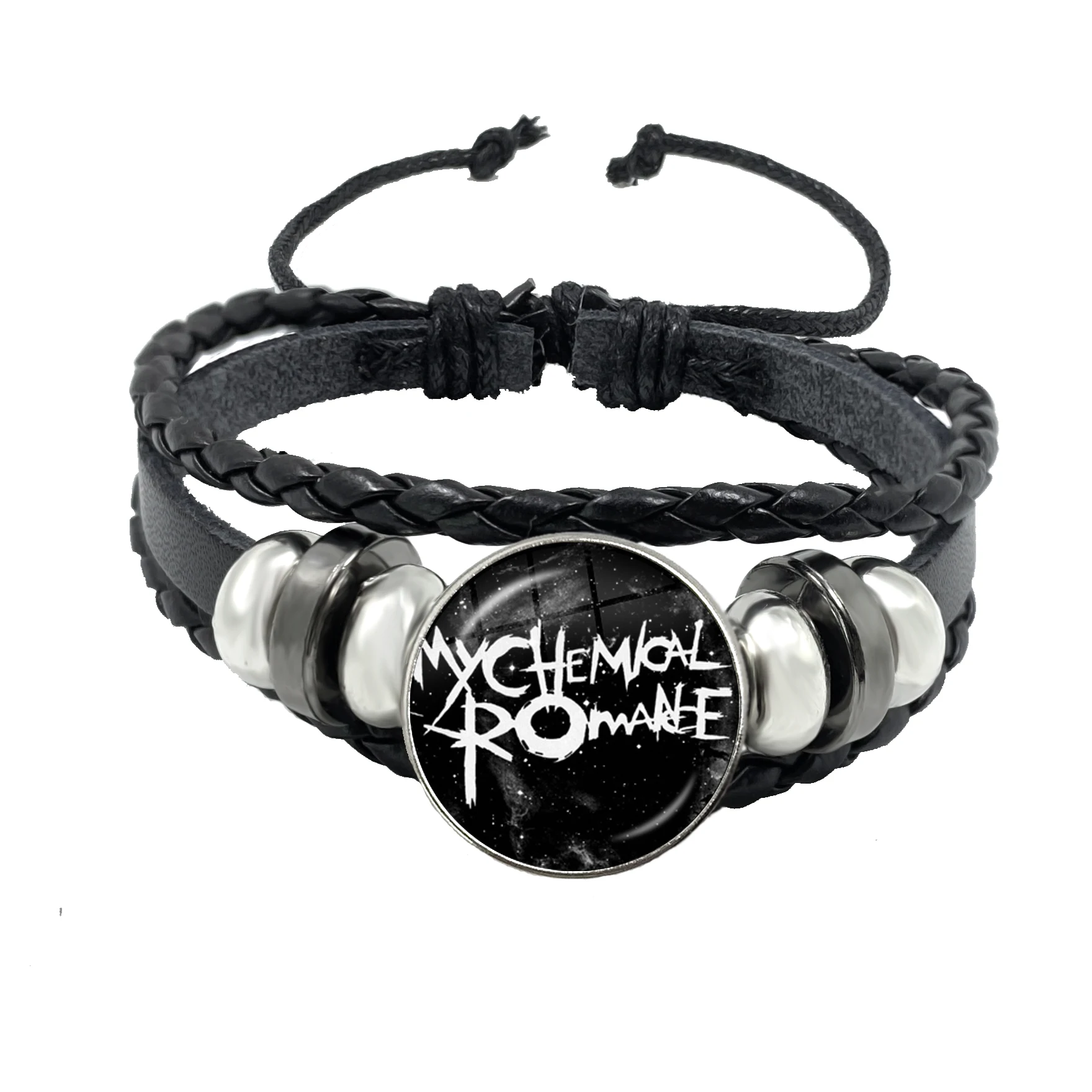 New Rock Band My Chemical Romance Black Leather Adjustable Bangles Punk Bracelet 18MM Round Glass Snap Button Jewelry