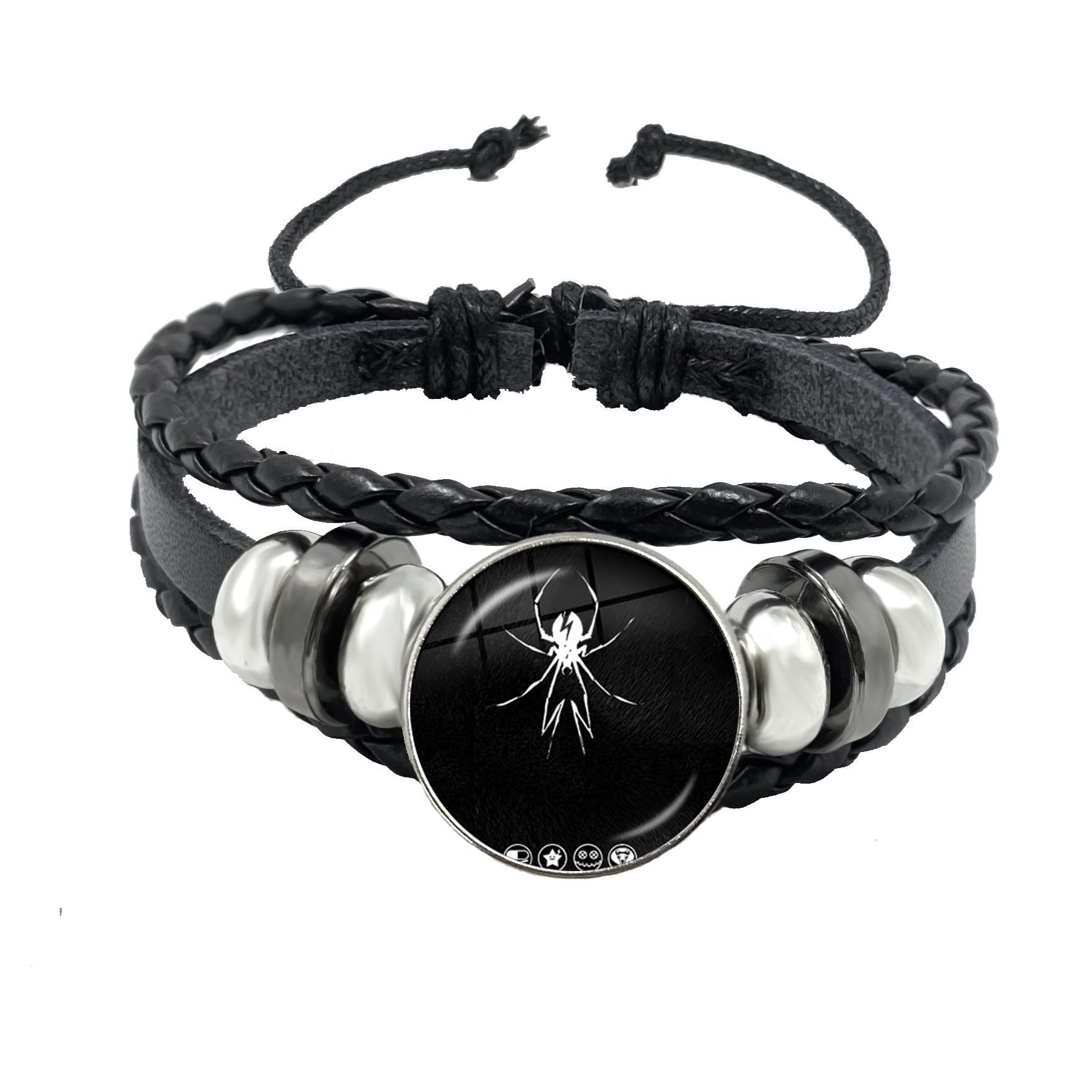 New Rock Band My Chemical Romance Black Leather Adjustable Bangles Punk Bracelet 18MM Round Glass Snap Button Jewelry