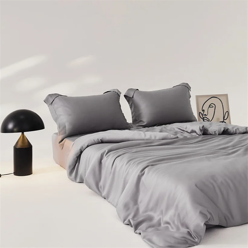 Luxury Mulberry Silk Duvet Cover 1 Piece, Ultra Soft Silk Quilt Cover, Double Queen King Size Bedding Blanket Cover with Zipper