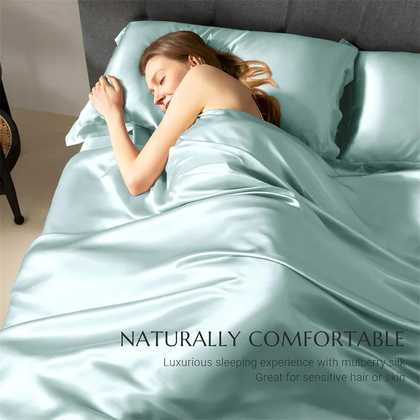 Luxury Mulberry Silk Duvet Cover 1 Piece, Ultra Soft Silk Quilt Cover, Double Queen King Size Bedding Blanket Cover with Zipper