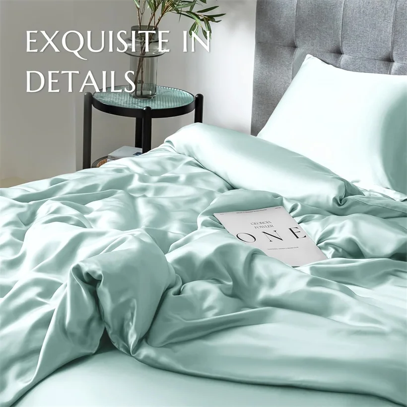 Luxury Mulberry Silk Duvet Cover 1 Piece, Ultra Soft Silk Quilt Cover, Double Queen King Size Bedding Blanket Cover with Zipper