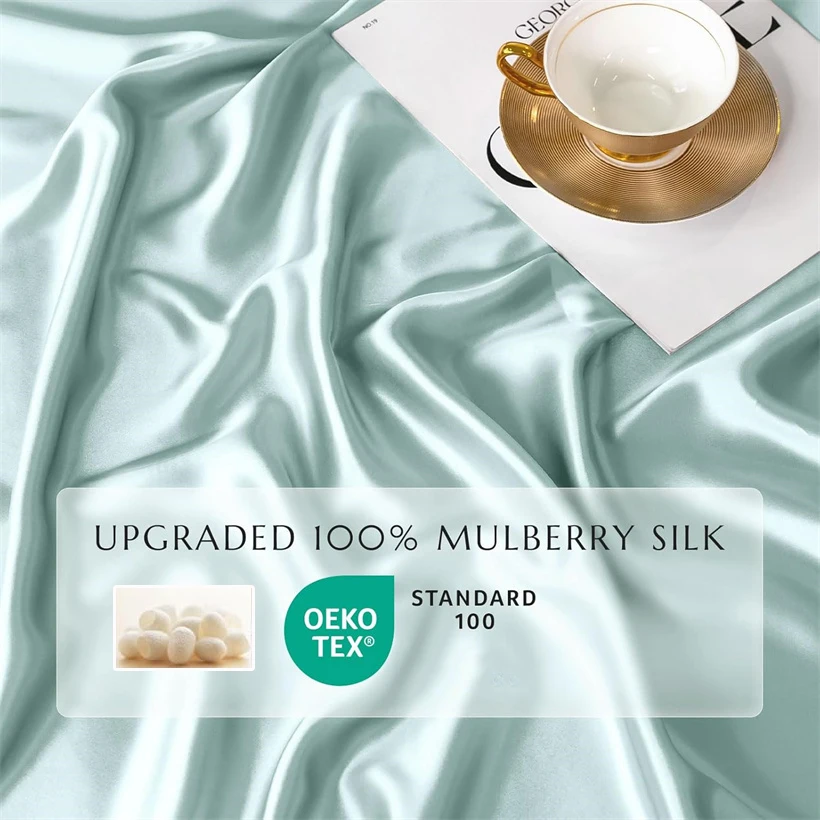 Luxury Mulberry Silk Duvet Cover 1 Piece, Ultra Soft Silk Quilt Cover, Double Queen King Size Bedding Blanket Cover with Zipper