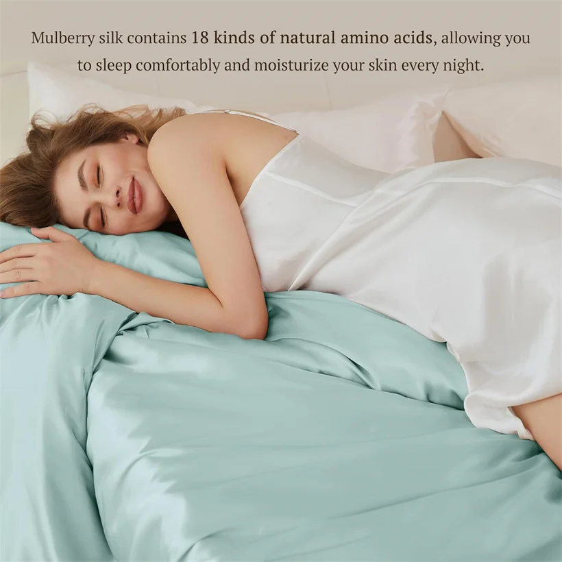 Luxury Mulberry Silk Duvet Cover 1 Piece, Ultra Soft Silk Quilt Cover, Double Queen King Size Bedding Blanket Cover with Zipper