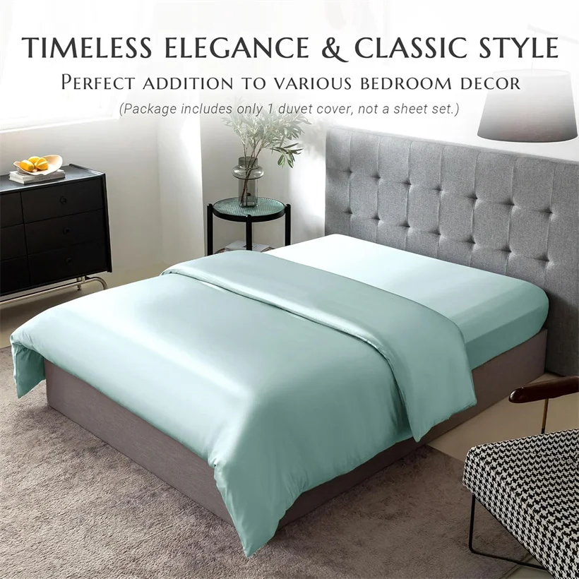 Luxury Mulberry Silk Duvet Cover 1 Piece, Ultra Soft Silk Quilt Cover, Double Queen King Size Bedding Blanket Cover with Zipper