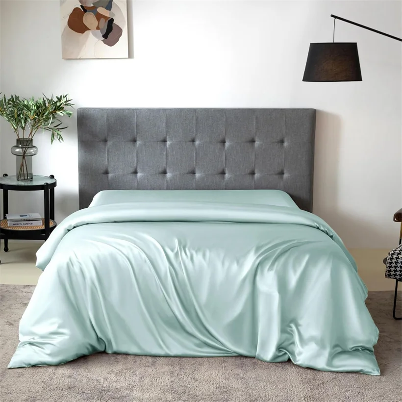 Luxury Mulberry Silk Duvet Cover 1 Piece, Ultra Soft Silk Quilt Cover, Double Queen King Size Bedding Blanket Cover with Zipper