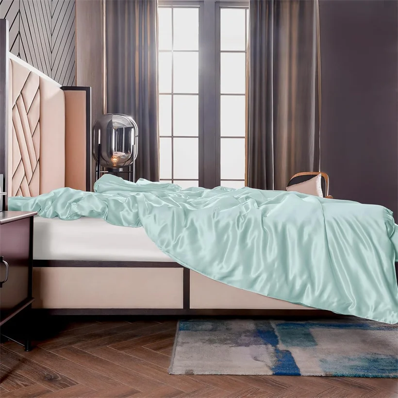 Luxury Mulberry Silk Duvet Cover 1 Piece, Ultra Soft Silk Quilt Cover, Double Queen King Size Bedding Blanket Cover with Zipper