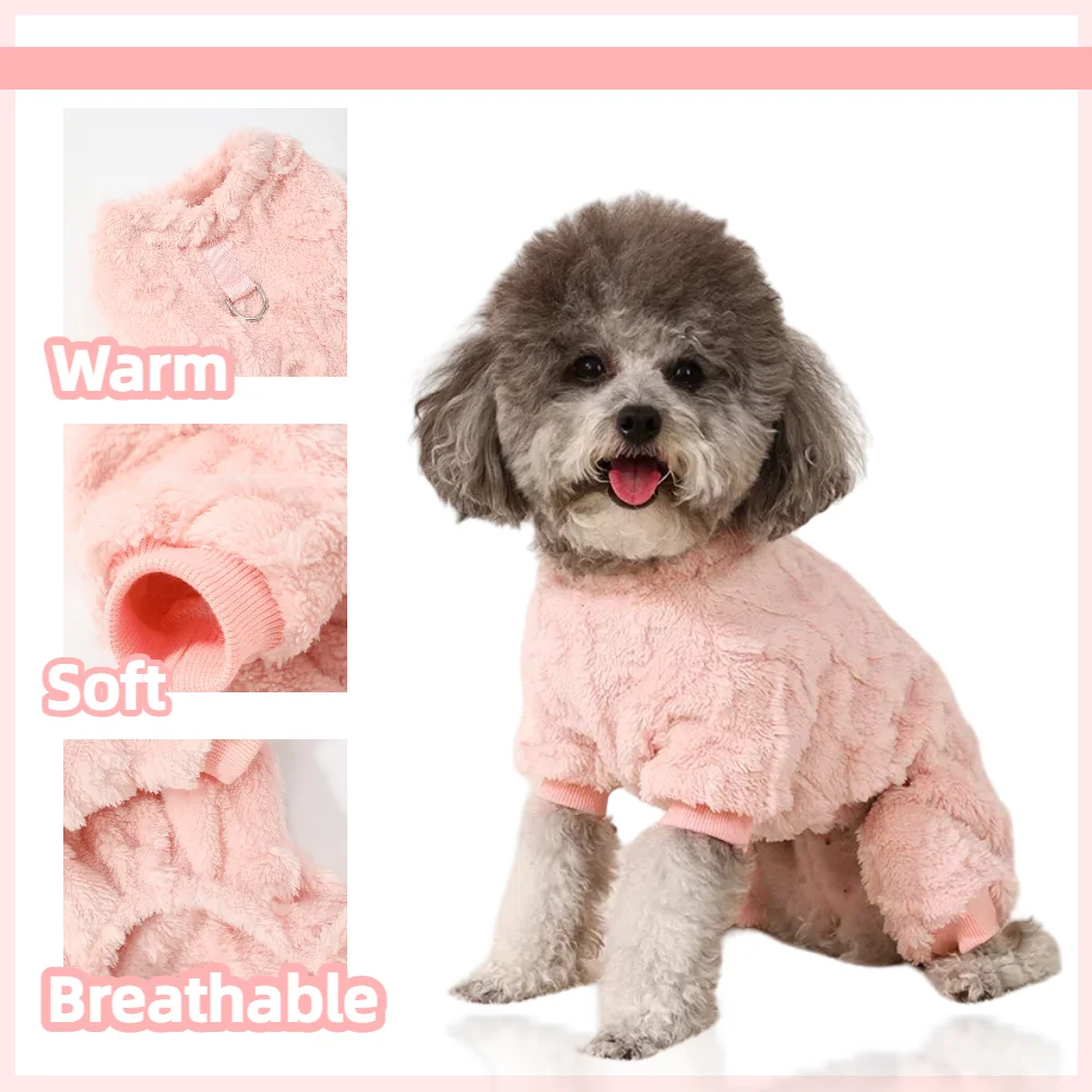 Soft Fleece Dog Clothes Winter Warm Puppy Jumpsuit Cozy Pet Onesie Apparel Indoor Sleeping Walking Outfit for Yorkie Small Pets