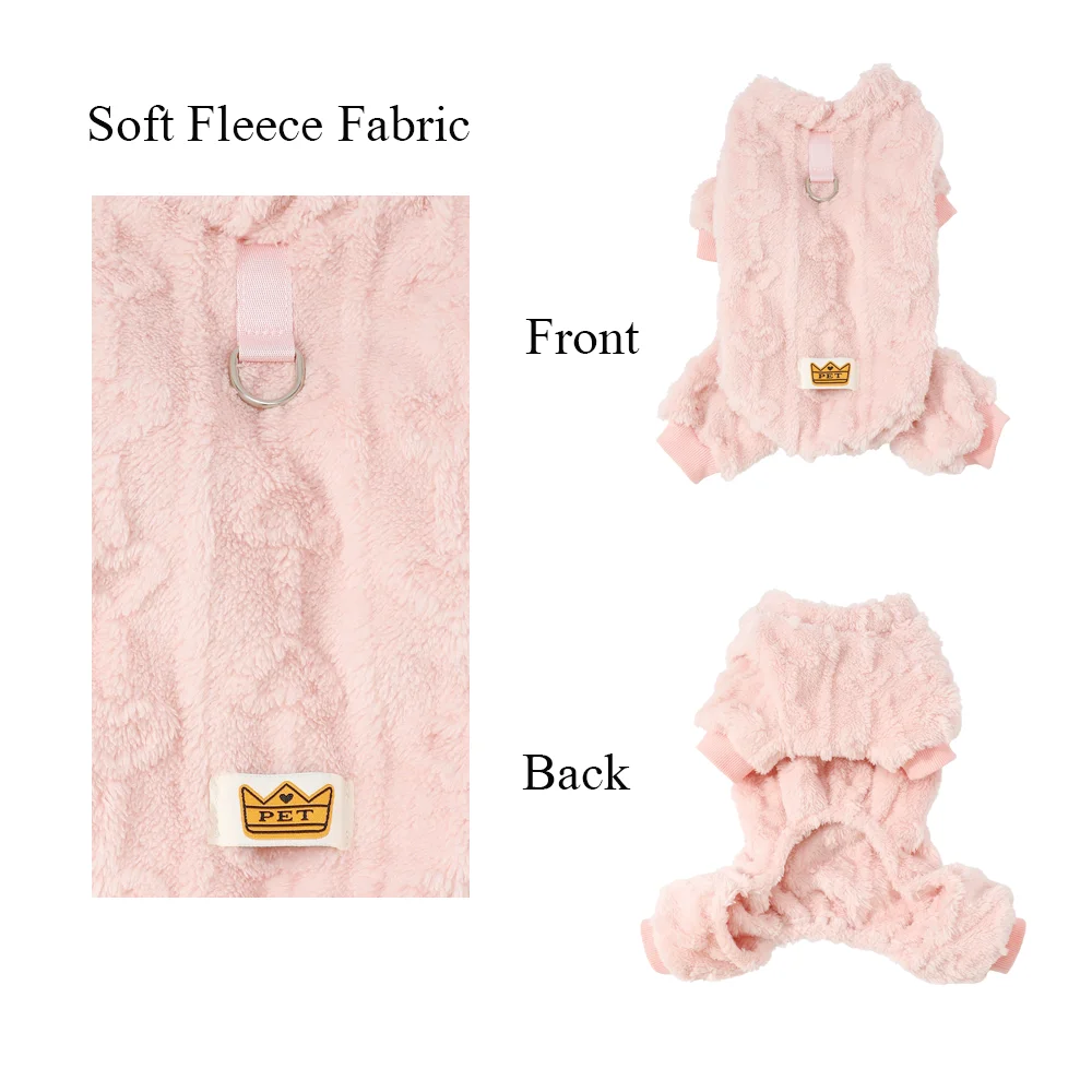 Soft Fleece Dog Clothes Winter Warm Puppy Jumpsuit Cozy Pet Onesie Apparel Indoor Sleeping Walking Outfit for Yorkie Small Pets