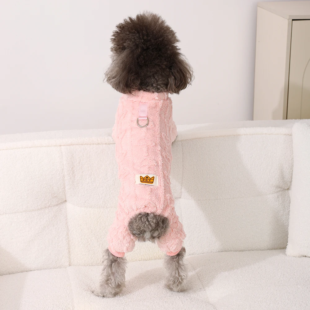 Soft Fleece Dog Clothes Winter Warm Puppy Jumpsuit Cozy Pet Onesie Apparel Indoor Sleeping Walking Outfit for Yorkie Small Pets