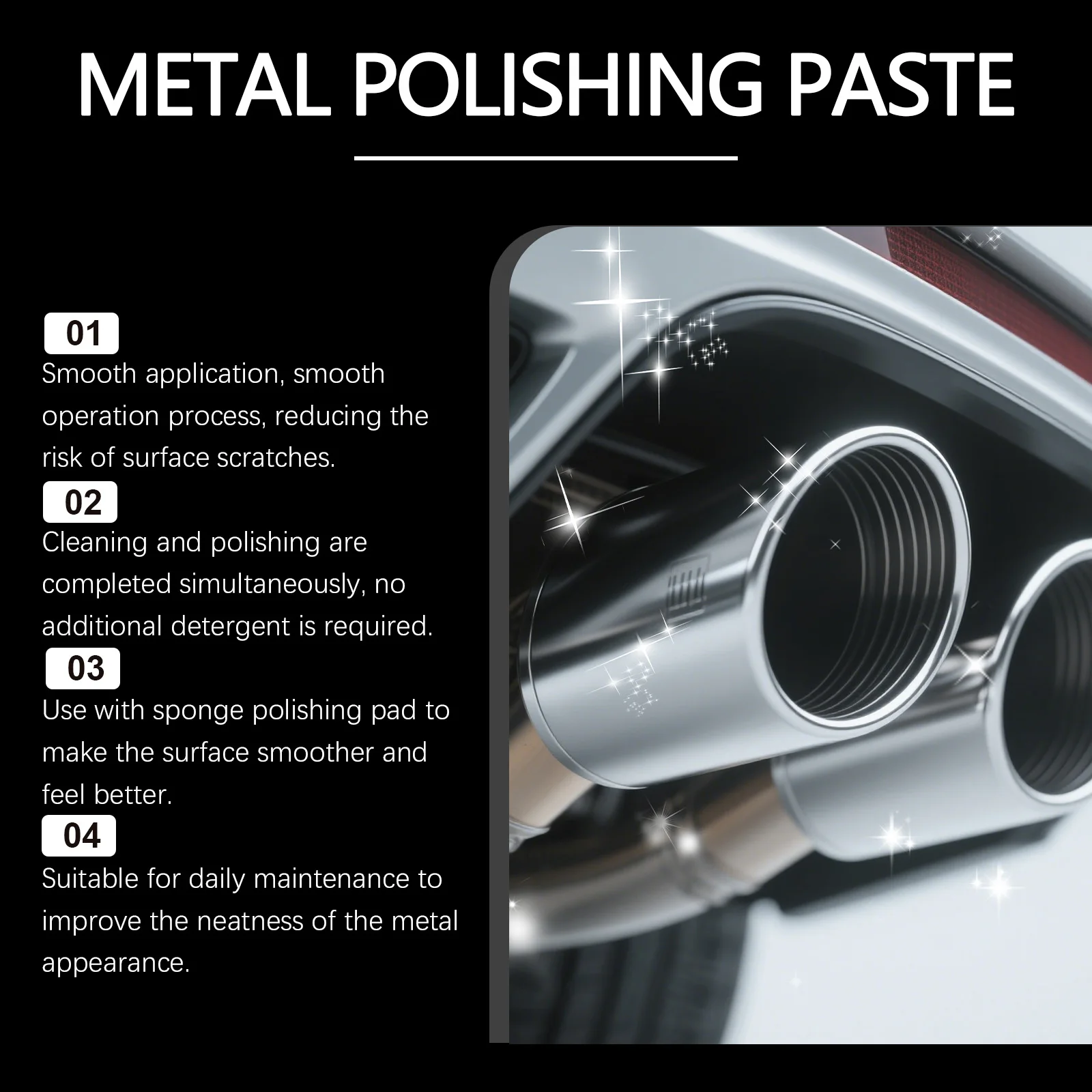 Scratch-Free Chrome Polish Restorer Infused Metal Polishing Pads Exhaust Pipe Blue Heat Stain Remover Microfiber Wax for Auto Bi