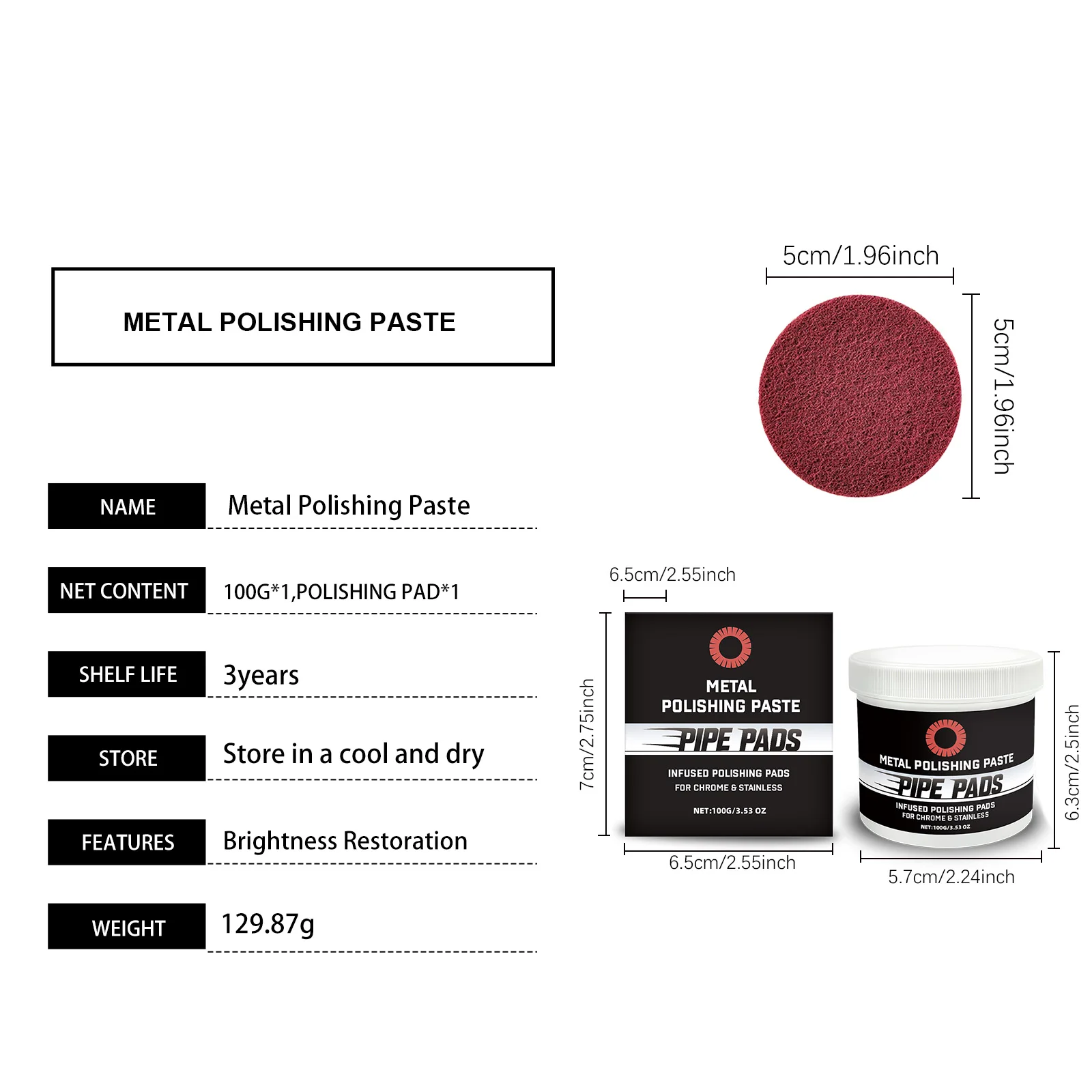 Scratch-Free Chrome Polish Restorer Infused Metal Polishing Pads Exhaust Pipe Blue Heat Stain Remover Microfiber Wax for Auto Bi