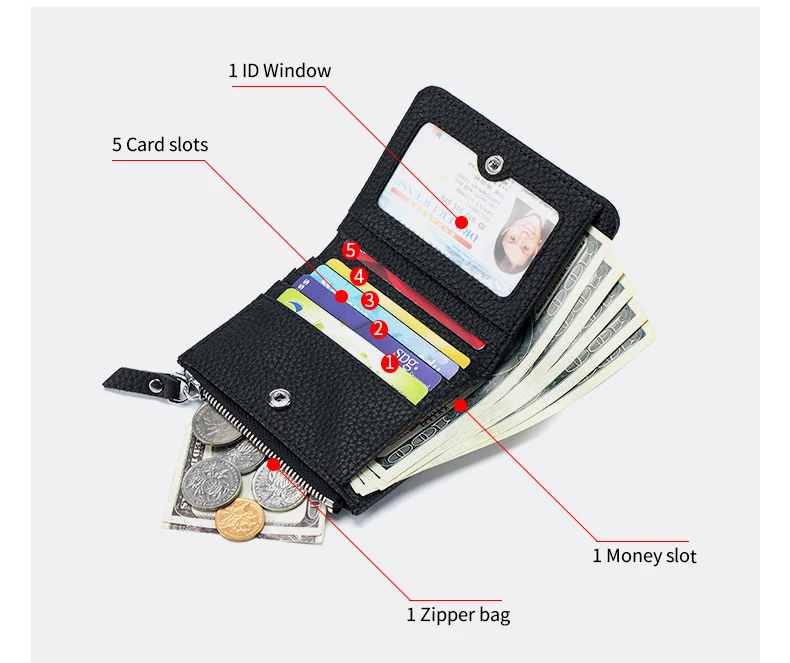 Genuine Leather Men Women Cute Short Wallet Luxury Solid Zipper Coin Purse RFID Bank Credit Card Holder Slim Small Money Bag