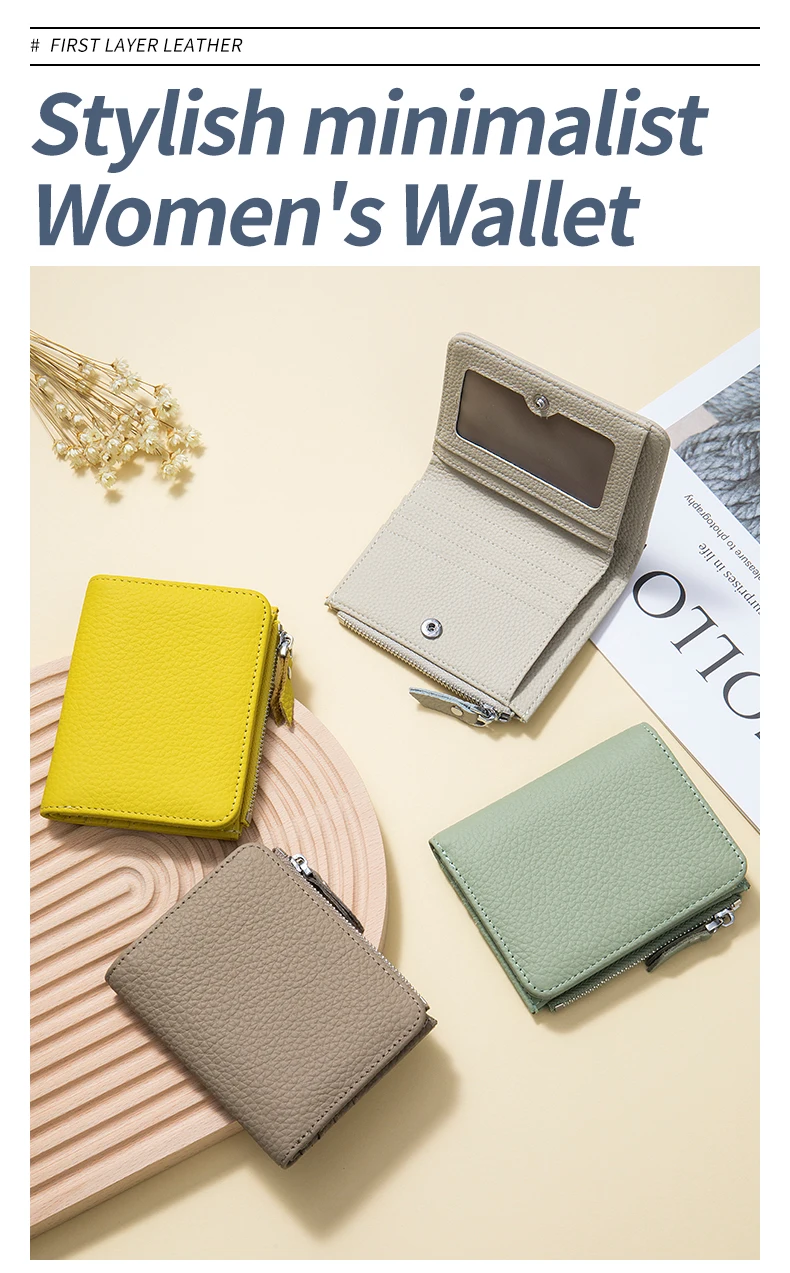 Genuine Leather Men Women Cute Short Wallet Luxury Solid Zipper Coin Purse RFID Bank Credit Card Holder Slim Small Money Bag