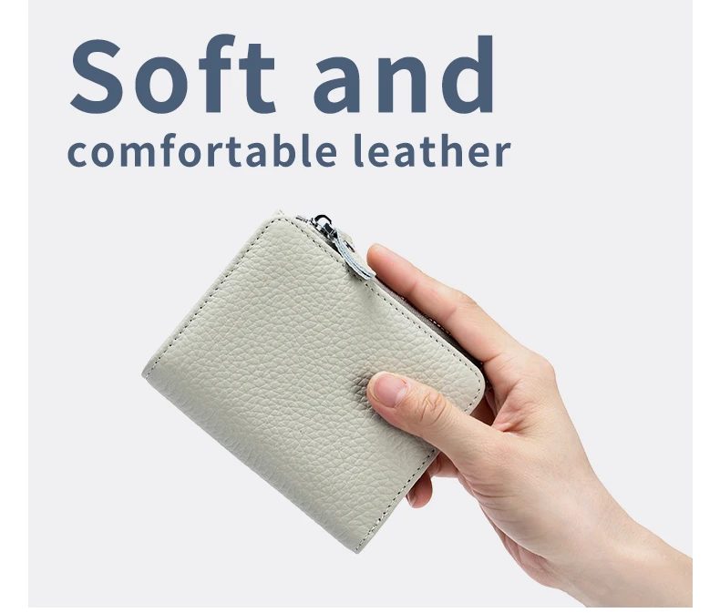 Genuine Leather Men Women Cute Short Wallet Luxury Solid Zipper Coin Purse RFID Bank Credit Card Holder Slim Small Money Bag