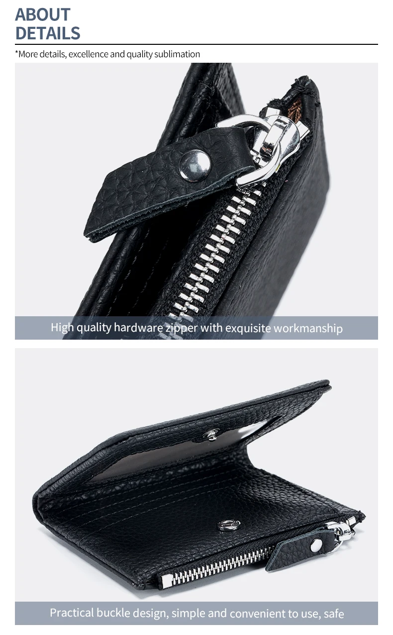 Genuine Leather Men Women Cute Short Wallet Luxury Solid Zipper Coin Purse RFID Bank Credit Card Holder Slim Small Money Bag
