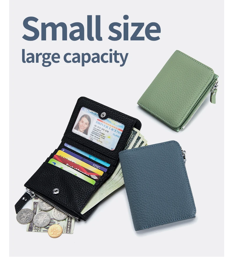 Genuine Leather Men Women Cute Short Wallet Luxury Solid Zipper Coin Purse RFID Bank Credit Card Holder Slim Small Money Bag