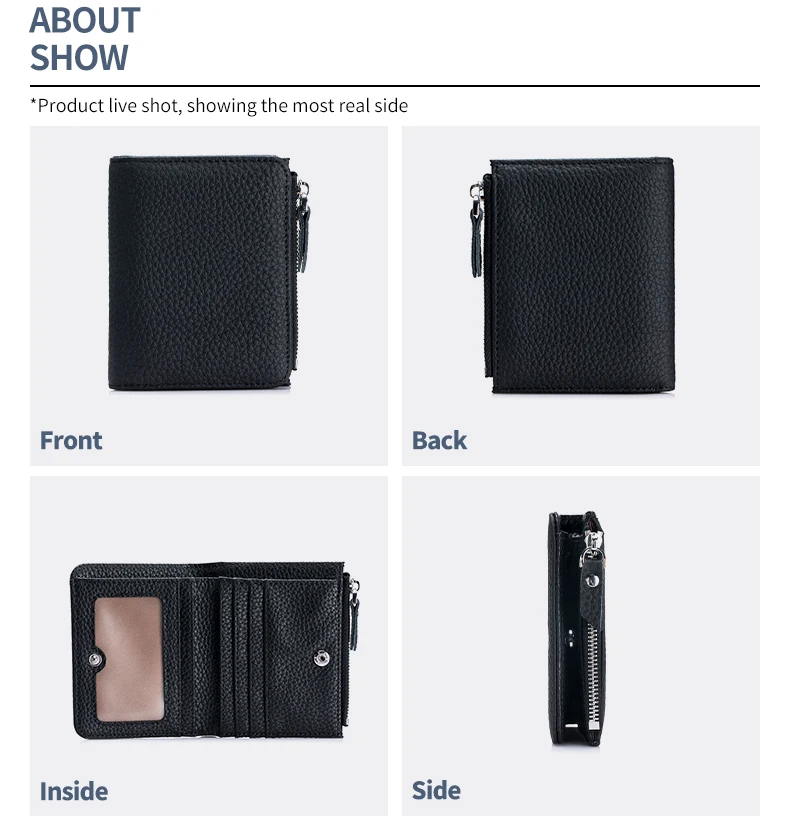 Genuine Leather Men Women Cute Short Wallet Luxury Solid Zipper Coin Purse RFID Bank Credit Card Holder Slim Small Money Bag