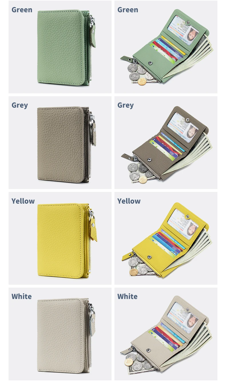 Genuine Leather Men Women Cute Short Wallet Luxury Solid Zipper Coin Purse RFID Bank Credit Card Holder Slim Small Money Bag