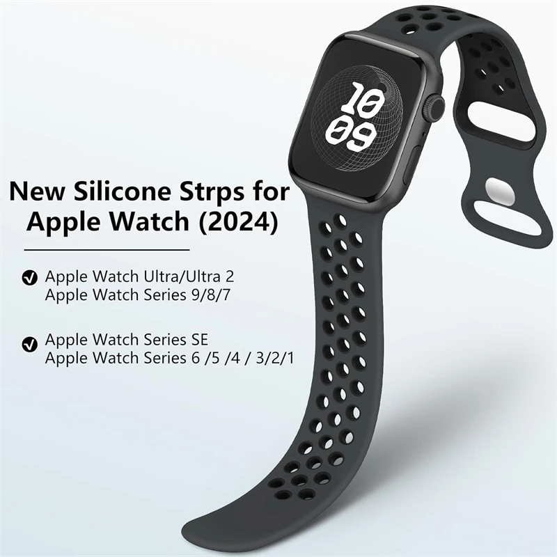 Silicone Watch Strap for Apple Watch 44MM/45MM/46MM 49MM/38MM/40/41MM Sports Rubber Band iWatch Series Ultra 11 10 9 8 7 6 SE 5