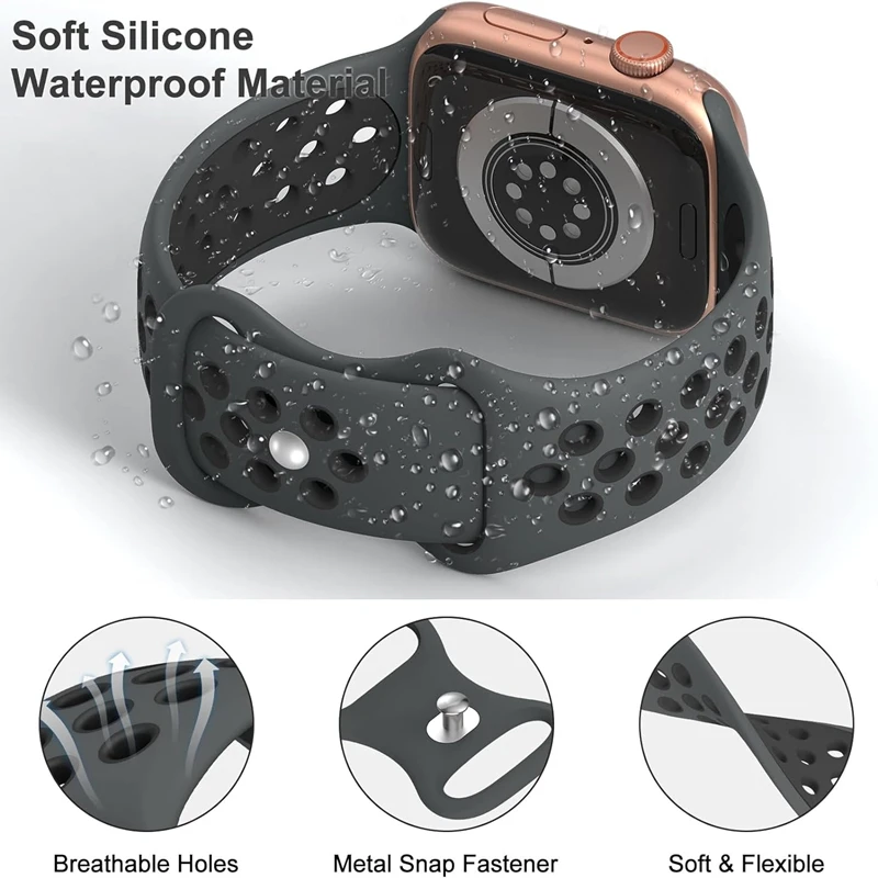 Silicone Watch Strap for Apple Watch 44MM/45MM/46MM 49MM/38MM/40/41MM Sports Rubber Band iWatch Series Ultra 11 10 9 8 7 6 SE 5