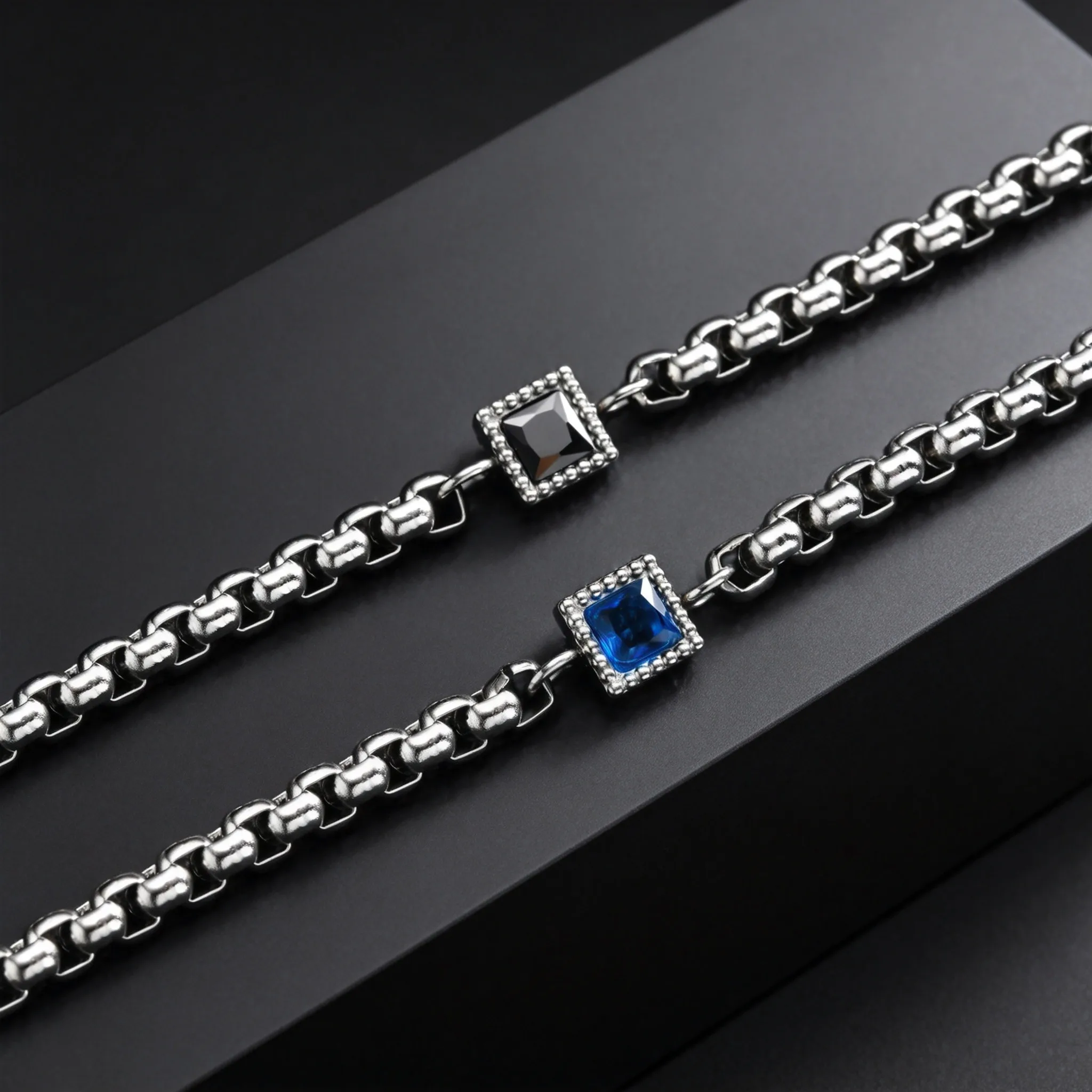 Men's Zircon Charm Bracelet, 4mm Square Chain Stainless Steel Bracelets, Fashion Waterproof Jewelry Gift for Men
