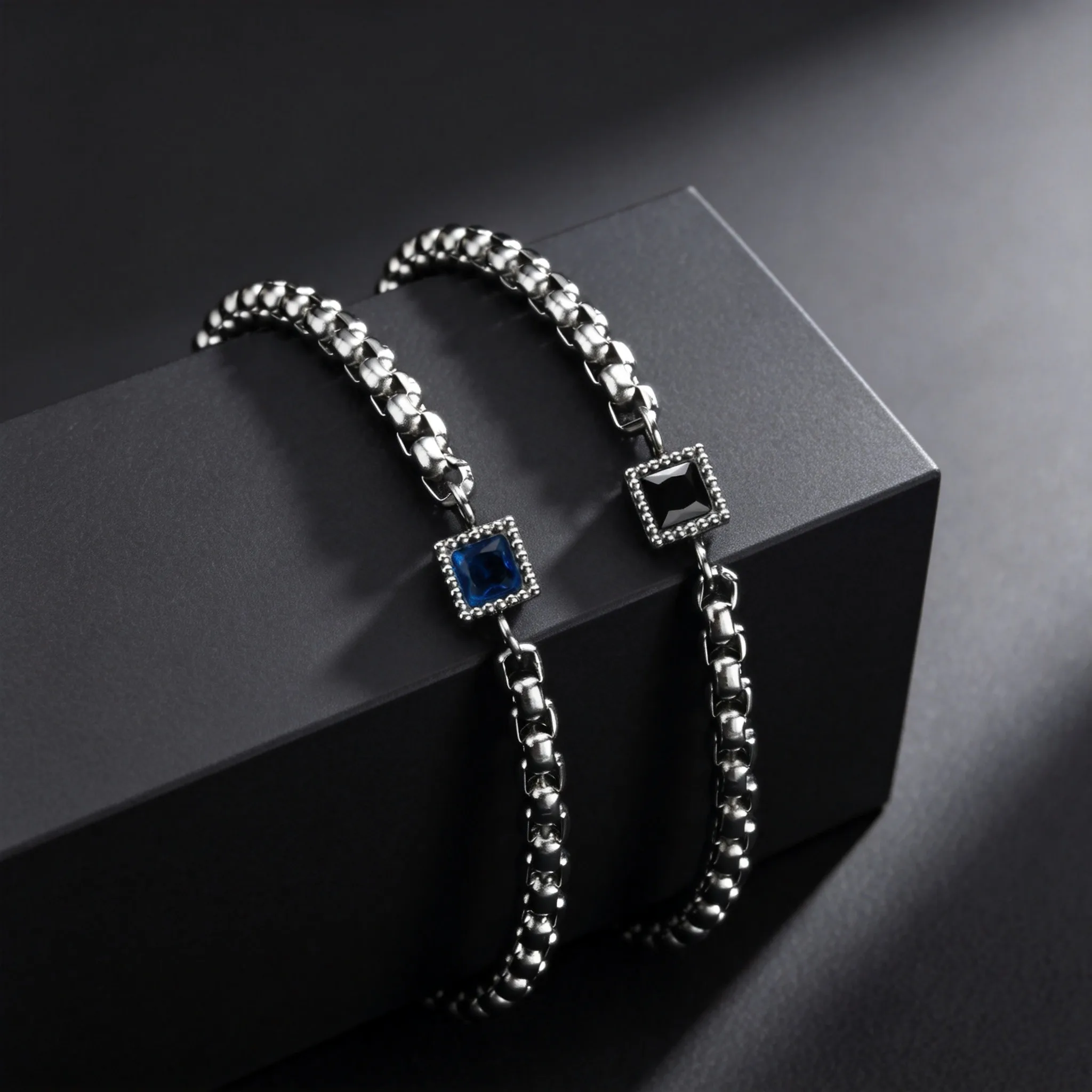 Men's Zircon Charm Bracelet, 4mm Square Chain Stainless Steel Bracelets, Fashion Waterproof Jewelry Gift for Men