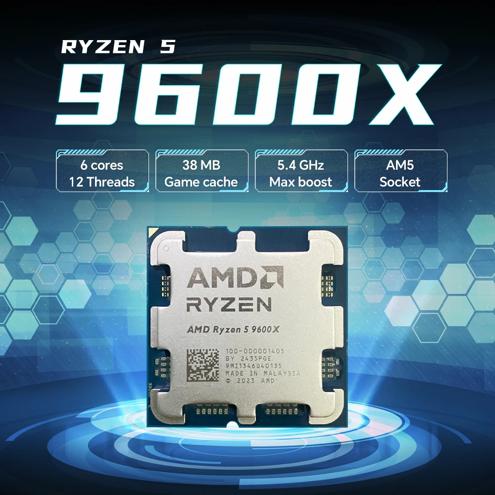 AMD Ryzen 5 9600X 6-Core 12-Thread 5.4GHz NEW L3=32M 4NM Processor 65W DDR5 Socket AM5 R5 9600X but without fan