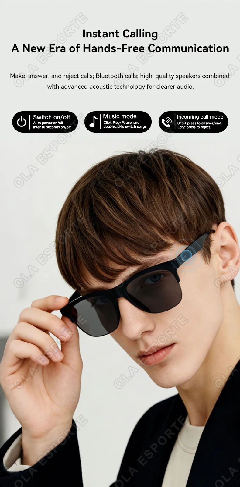 New Smart Bluetooth Glasses Call Outdoor Sports Headphones Voice Assistant Music Wireless Bluetooth Sunglasses For Men And Women