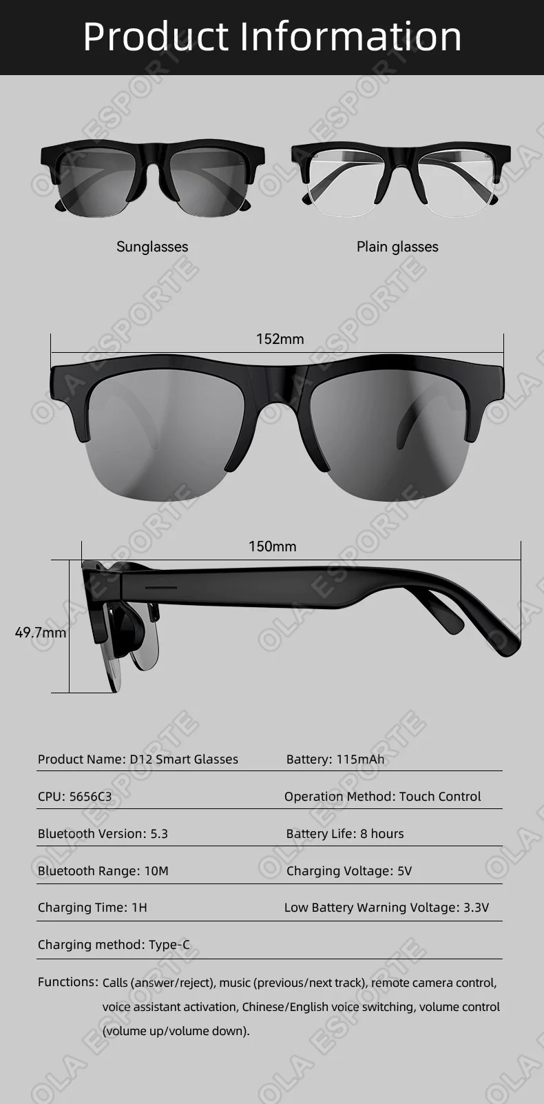 New Smart Bluetooth Glasses Call Outdoor Sports Headphones Voice Assistant Music Wireless Bluetooth Sunglasses For Men And Women