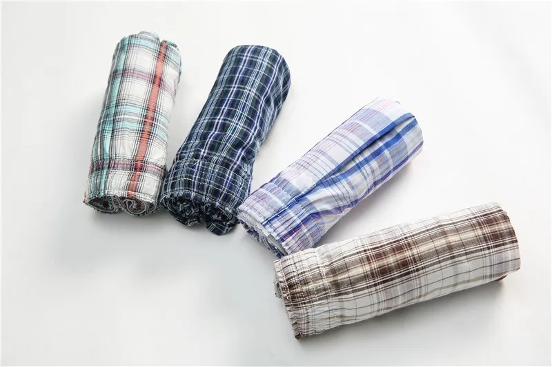 4Pcs Boxer Men Underwear Cotton Man Short Breathable Plaid Woven Shorts Boxer Male Underpants Plus Size Pajamas Sleep Bottoms