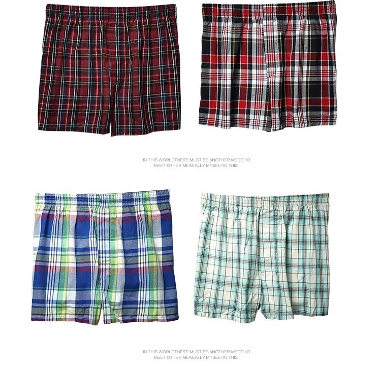 4PCS Mens Underwear Boxers Loose Shorts Men'S Panties Cotton The Large Plaid Arrow Pants Plus Size Classic Basics Plaid