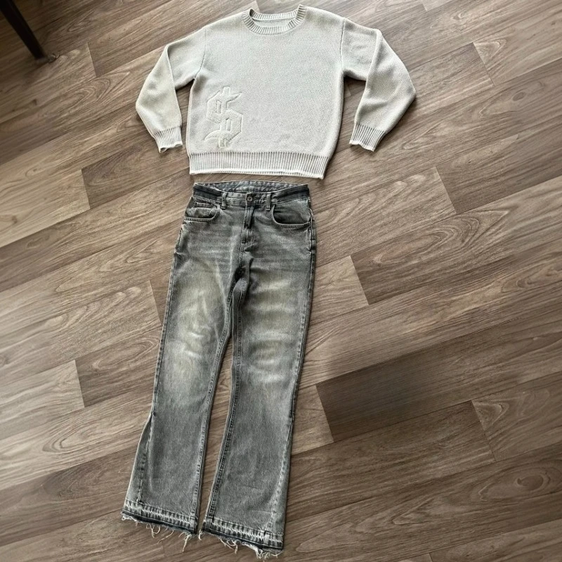 Hip Hop Streetwear Men Women Fashion Baggy Pants Y2K Retro Jeans Light Color Dollar Pattern Embroidery Splice Denim Pants Gothic