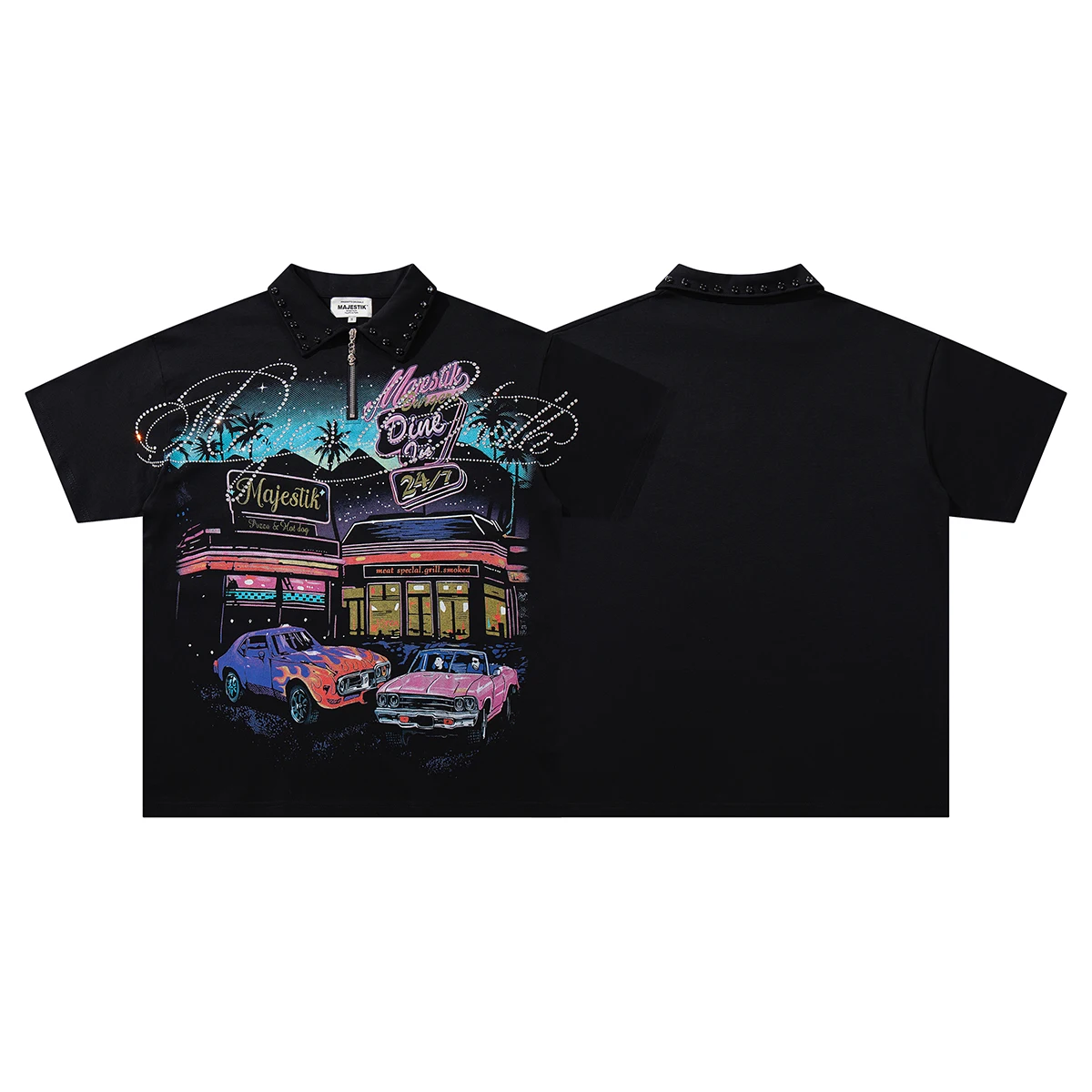 Contrast Color Car Letter Print Polo Tshirts for Men and Women Shinning Diamond Cotton Loose Summer Tshirts Oversized