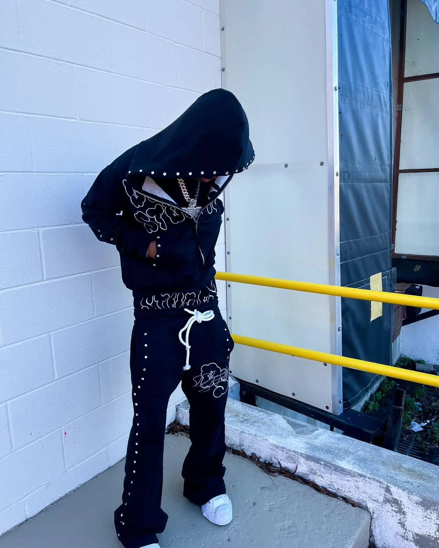 American Style Street Fashion Printed Rhinestone Hoodie, Casual Pants, Fake Two-Piece Men's and Women's High Street Hoodies
