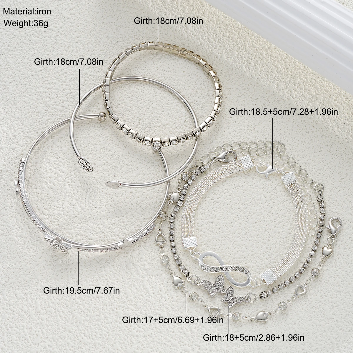 Elegant Sparkling Rhinestone Bracelets Set for Women Butterfly Heart Infinity Star Designs Open Bracelet Daily Wear Jewelry Gift