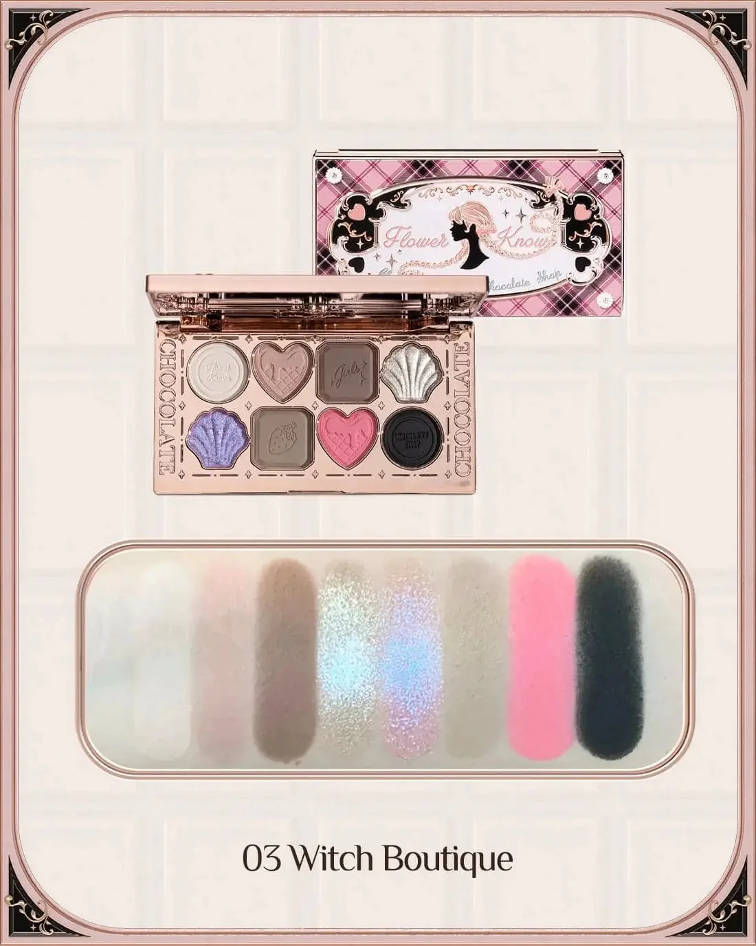 Flower Knows Chocolate Wonder-Shop 8-Color Eyeshadow Palette Matte Shimmer Waterproof Highly Pigmented Long Lasting Makeup