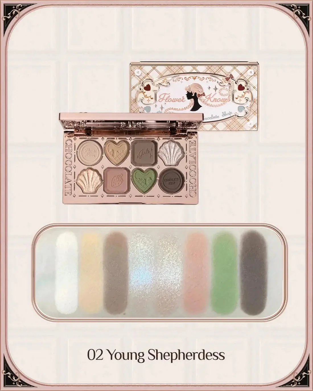 Flower Knows Chocolate Wonder-Shop 8-Color Eyeshadow Palette Matte Shimmer Waterproof Highly Pigmented Long Lasting Makeup