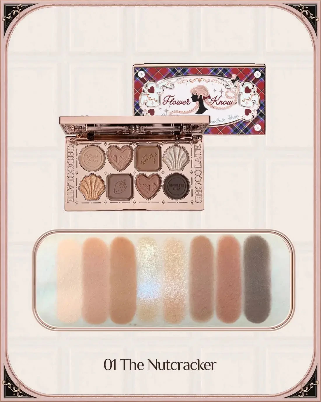 Flower Knows Chocolate Wonder-Shop 8-Color Eyeshadow Palette Matte Shimmer Waterproof Highly Pigmented Long Lasting Makeup