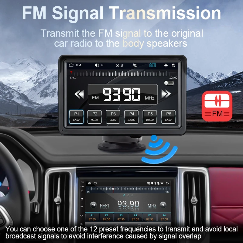 Hippcron 7inch Car Radio Wireless Carplay And Wireless Android Auto Touch Screen Multimedia Video Player With AUX USB For Camera