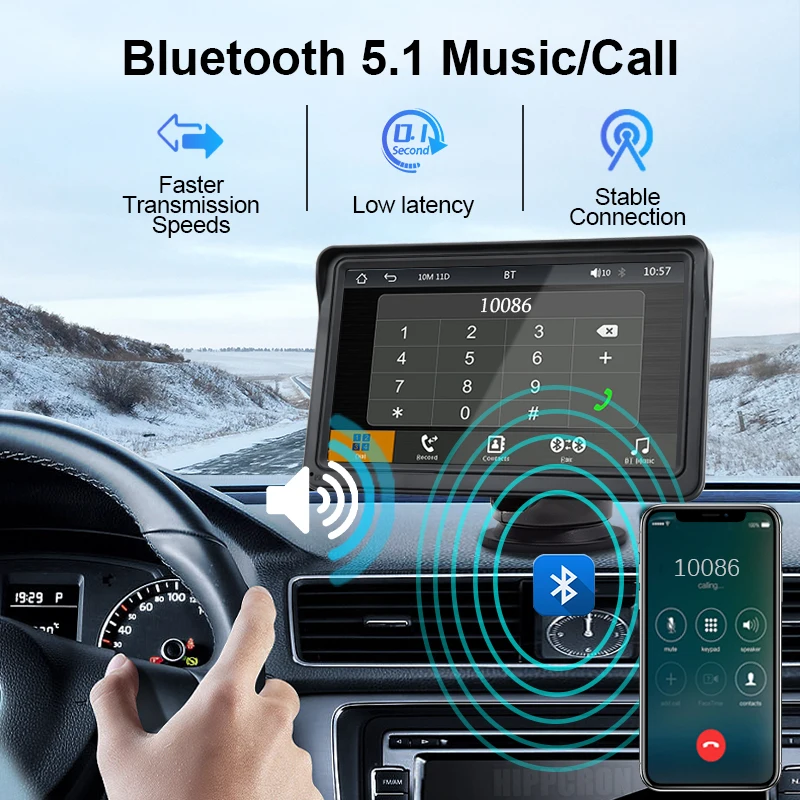 Hippcron 7inch Car Radio Wireless Carplay And Wireless Android Auto Touch Screen Multimedia Video Player With AUX USB For Camera