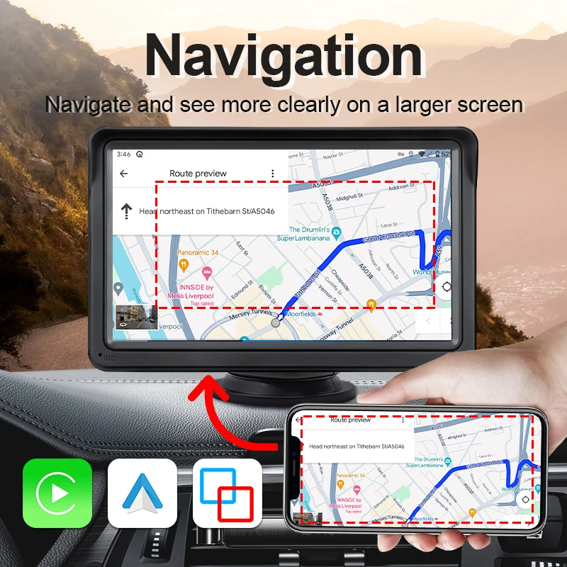Hippcron 7inch Car Radio Wireless Carplay And Wireless Android Auto Touch Screen Multimedia Video Player With AUX USB For Camera
