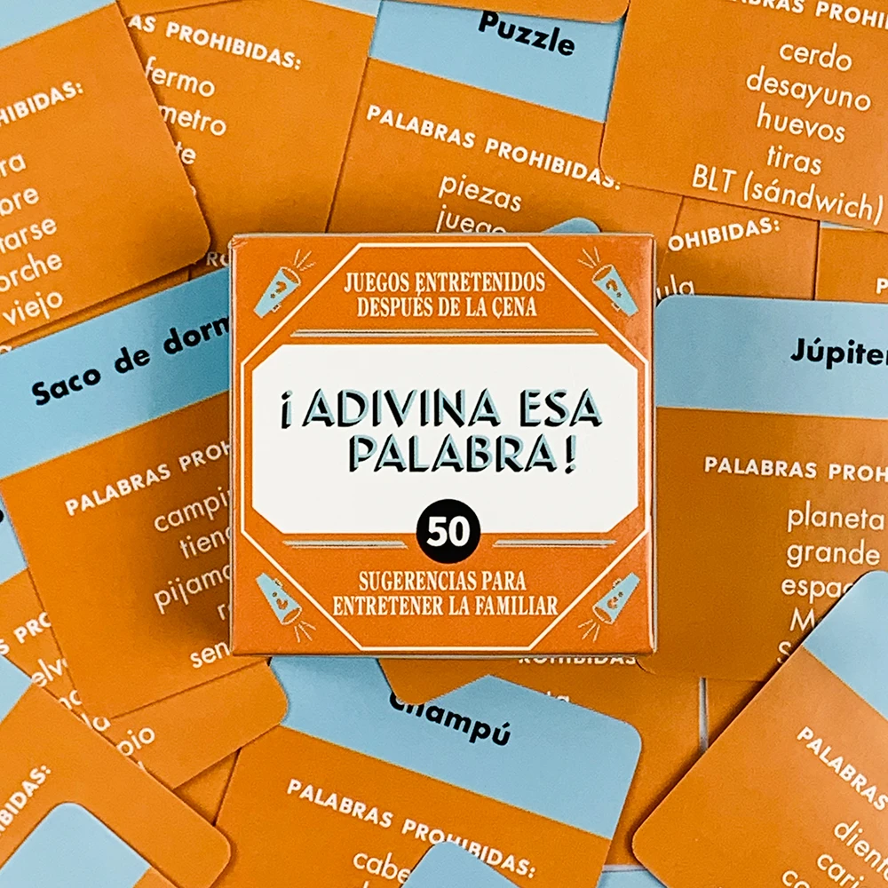 Mini ¡Adivina Esa Palabra! 50 Spanish Family Game Cards – After Dinner Entertainment & Interactive Word Guessing for Family