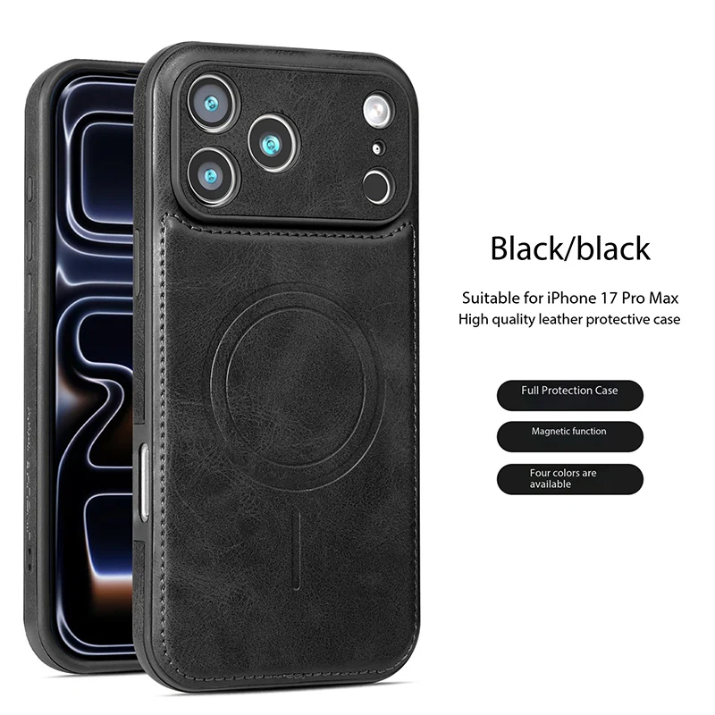Luxury Strong Magnetic Leather Case for Apple iPhone 18 17 Pro Max 16 15 14 Plus 13 12 18Pro Wireless Shockproof MagSafe Cover