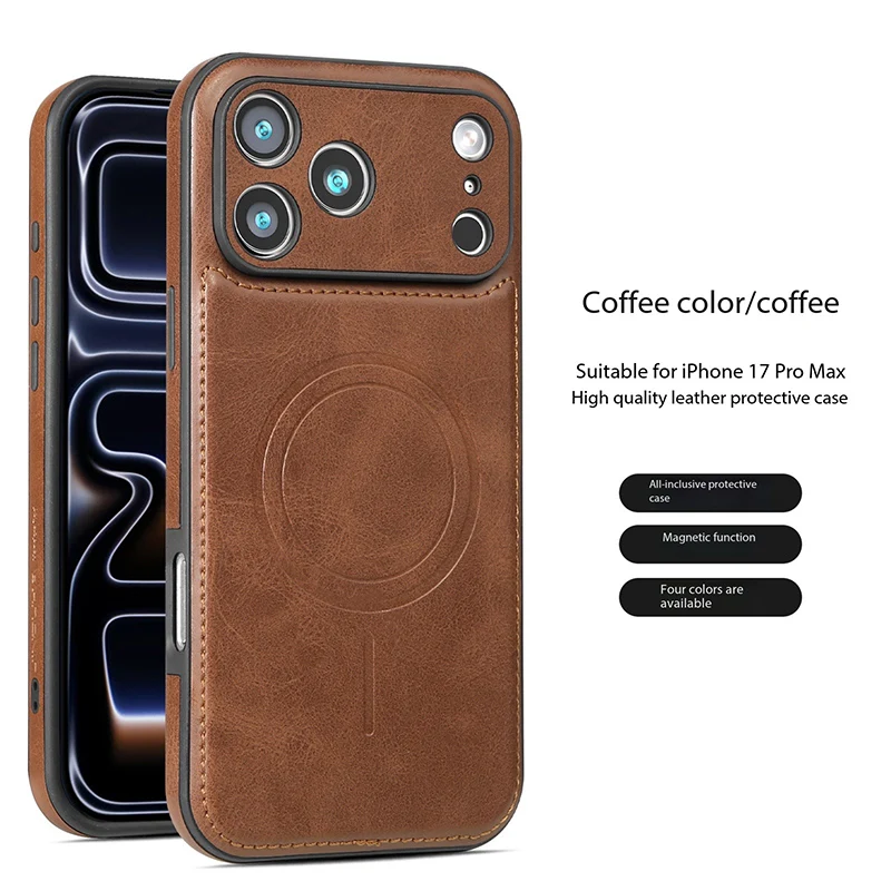 Luxury Strong Magnetic Leather Case for Apple iPhone 18 17 Pro Max 16 15 14 Plus 13 12 18Pro Wireless Shockproof MagSafe Cover