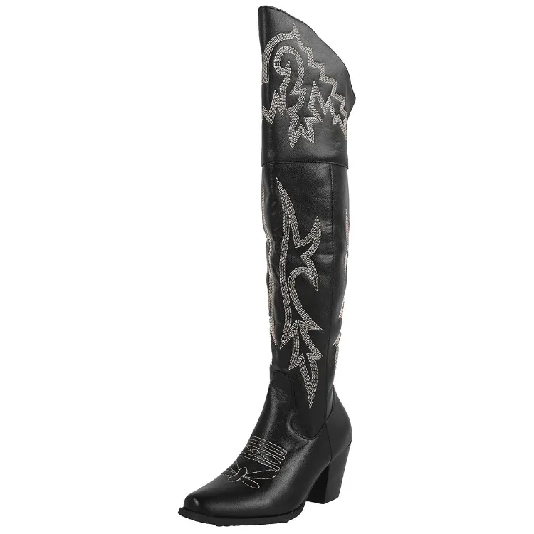 Knee High Boots Womens Shoes 2026 New Western Cowboy Knight Boots Over Knee Side Zipper Long Tube Boots Women Shoes High Heels
