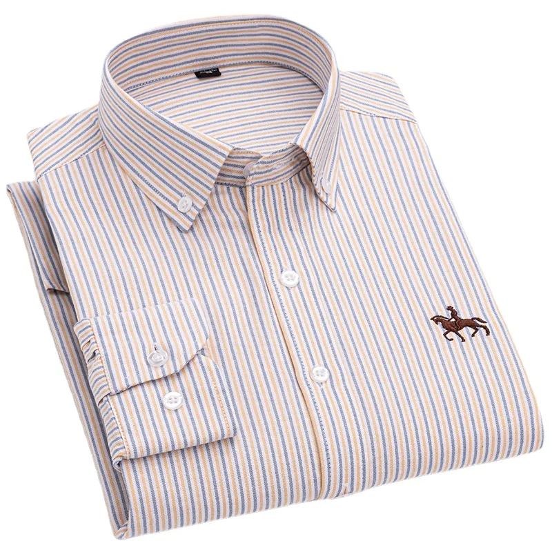 Plus Size 6XL 100% Cotton Korean Fashion Long-Sleeve Shirts for Men Slim Fit Formal Plain Shirt Striped Houndstooth Plaid Clothe