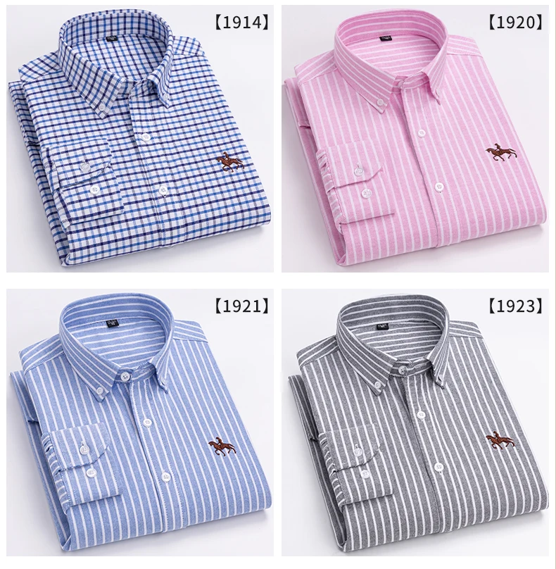Plus Size 6XL 100% Cotton Korean Fashion Long-Sleeve Shirts for Men Slim Fit Formal Plain Shirt Striped Houndstooth Plaid Clothe