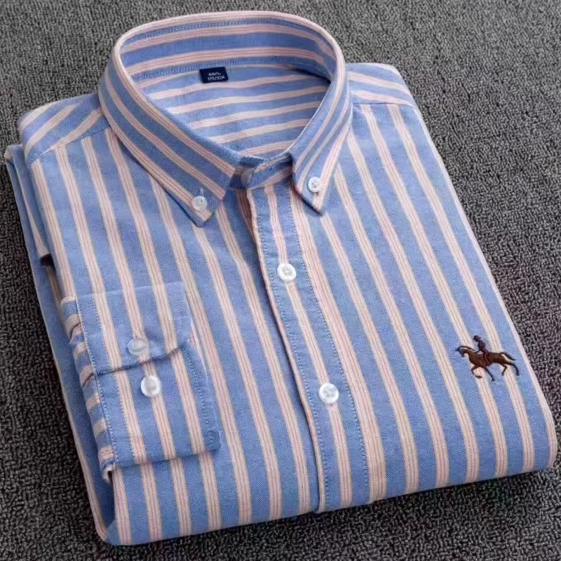 Plus Size 6XL 100% Cotton Korean Fashion Long-Sleeve Shirts for Men Slim Fit Formal Plain Shirt Striped Houndstooth Plaid Clothe