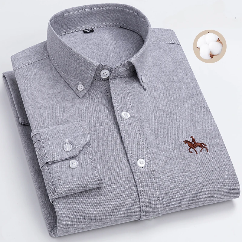 Plus Size 6XL 100% Cotton Korean Fashion Long-Sleeve Shirts for Men Slim Fit Formal Plain Shirt Striped Houndstooth Plaid Clothe
